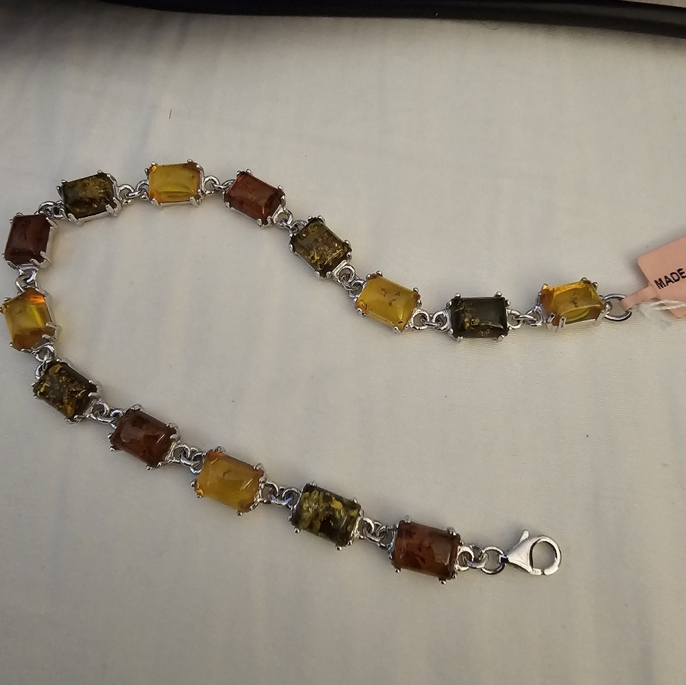 8 inch, Multicolor Baltic Amber Bracelet, 925 Silver, 8.75 carats, NWT